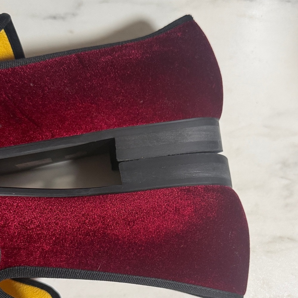 EUC Red Velvet Loafers with Gold Accent - Picture 11 of 12